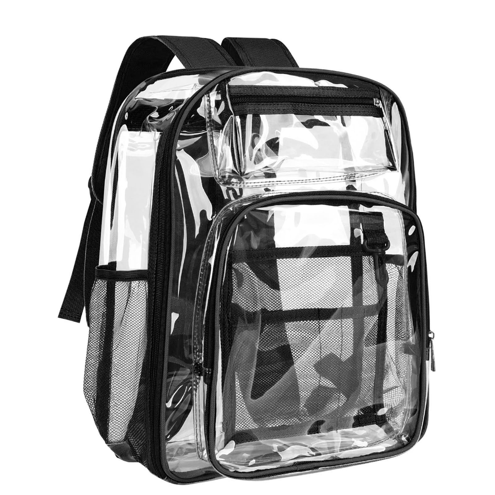 AnSun Clear PVC Backpack - Large Heavy Duty Transparent Bookbag for School, Work, Travel & Sports - Reinforced Shoulder Straps for Kids & Adults - Ideal for Airport Security, Concerts & Stadium Events (Carbon Black)