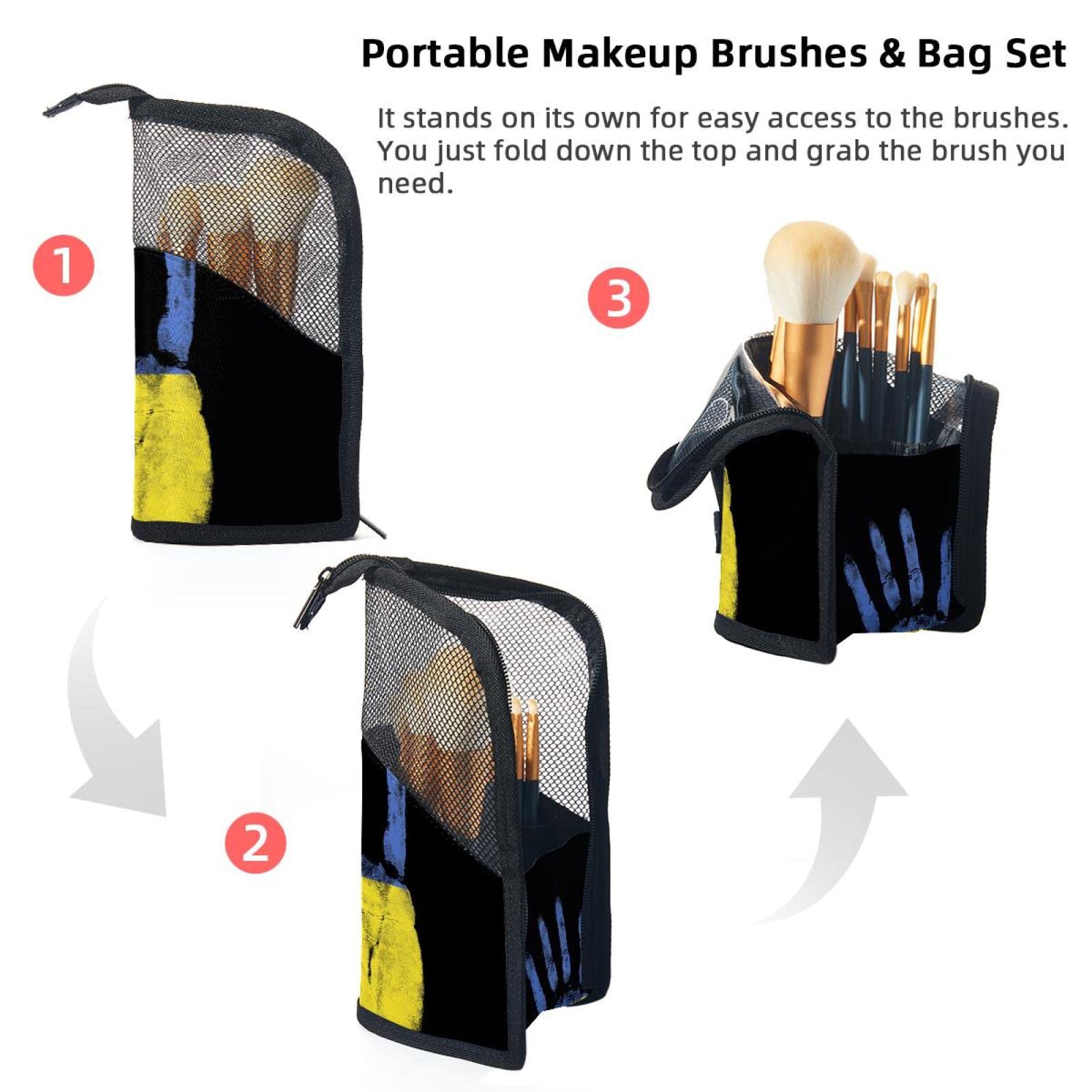 12-Piece Makeup Brush Organizer Bag with Ukrainian Flag Design - Portable Travel Cosmetic Brush Holder Case for Professional Makeup Artists & Beauty Enthusiasts - Perfect for Travel, Home Storage & Salon Use