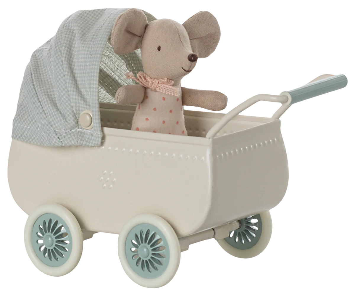 Maileg Baby Mouse Stroller - Adorable Mini Doll Pram for Kids | Perfect for Pretend Play, Gift Giving & Collectible Display
