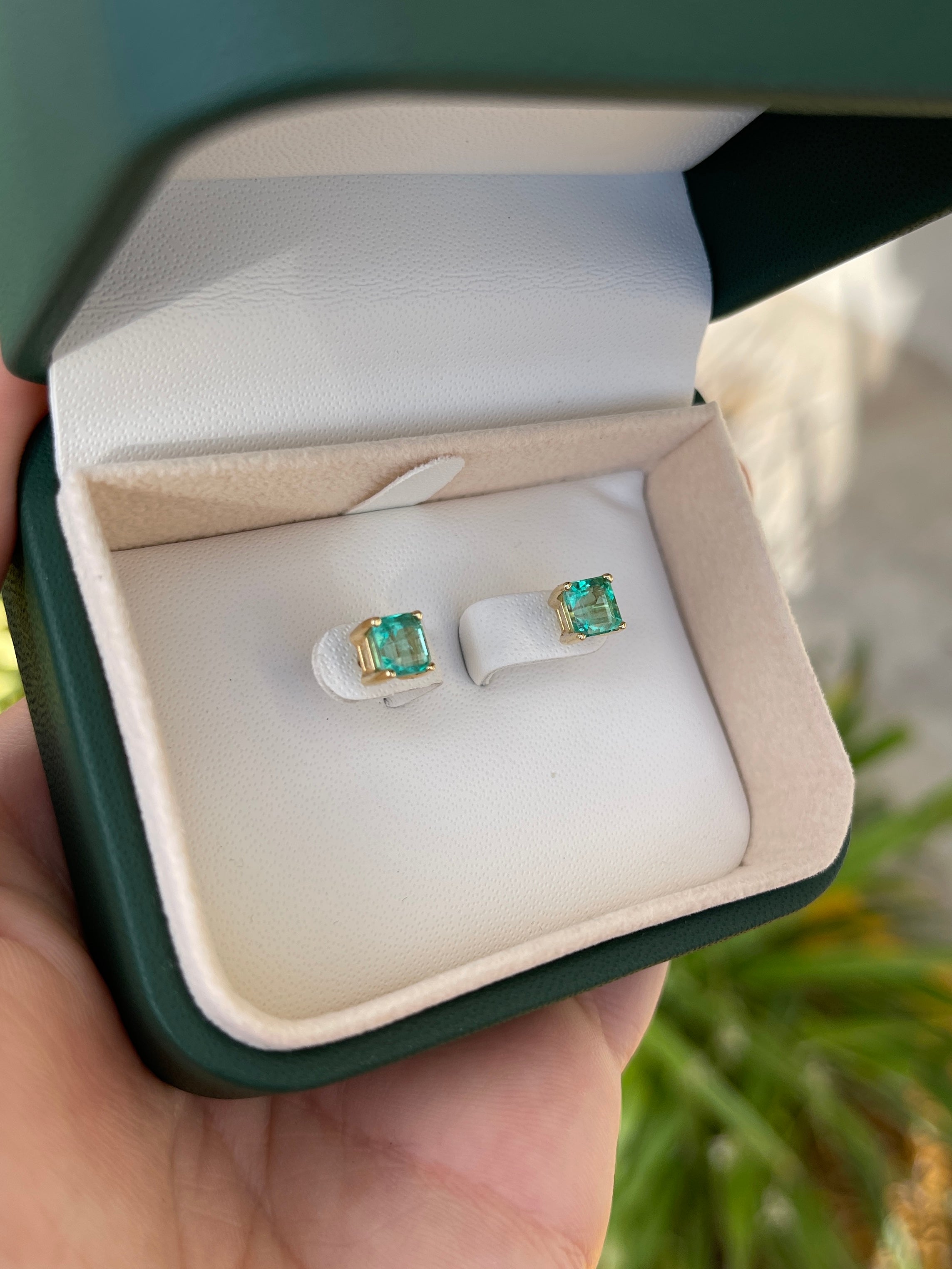 2.05tcw 5.5x5.5mm Asscher Cut Emerald Screw Back Stud Earrings in 14K Gold | Elegant Jewelry for Weddings, Parties & Special Occasions