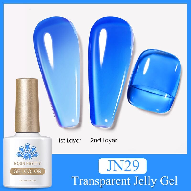 Blue Jelly Gel Polish JN29 - 10ml UV LED Soak Off Nail Polish - Long Lasting High Gloss Manicure for Salon & Home Nail Art