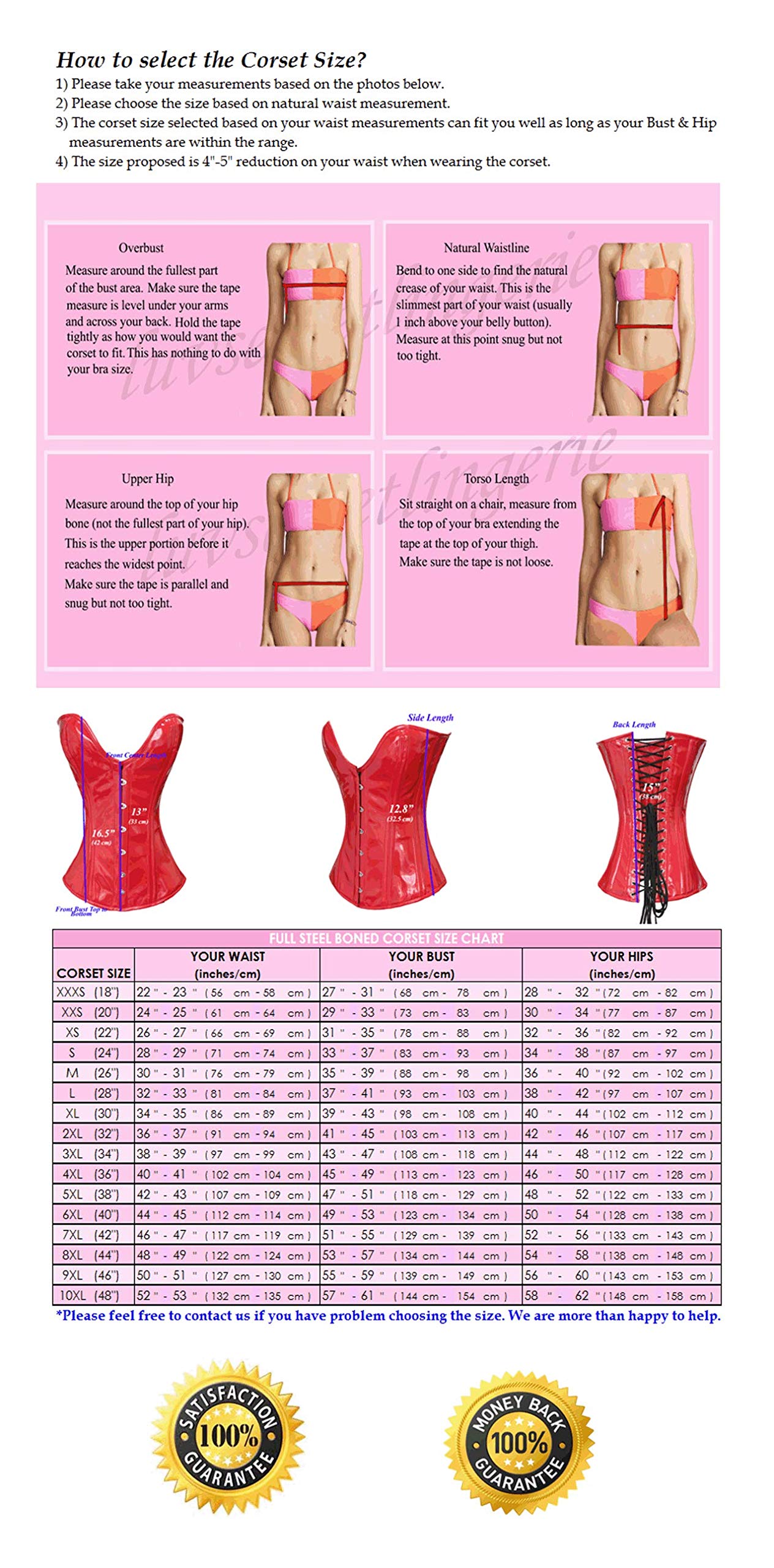 Luvsecretlingerie Heavy Duty 26 Double Steel Boned Waist Trainer Corset - PVC Long Overbust Tight Shaper for Women #8330 | Waist Training, Body Shaping, Burlesque, Cosplay, Gothic Fashion, Special Occasions