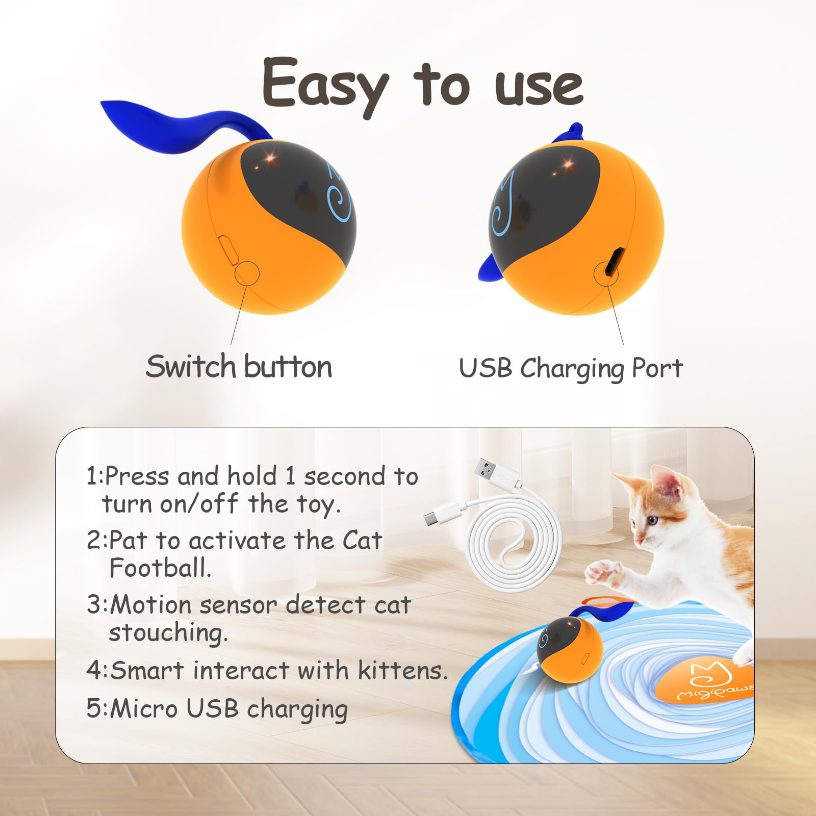 Interactive Cat Ball Toy Set - Glowing Chase Ball with Fluffy Tail for Playful Cats