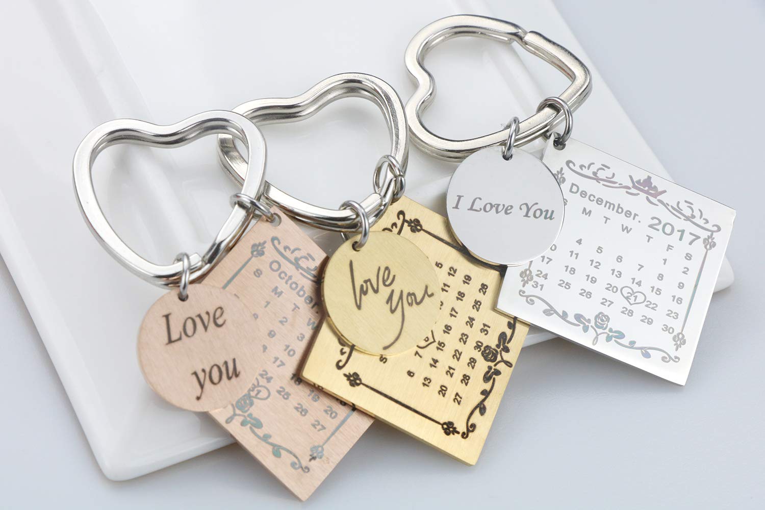 Personalized Custom Engraved Stainless Steel Keychain - Heart Ring Gold - Memorial Wedding Gift - Perfect for Anniversaries, Engagements & Special Occasions
