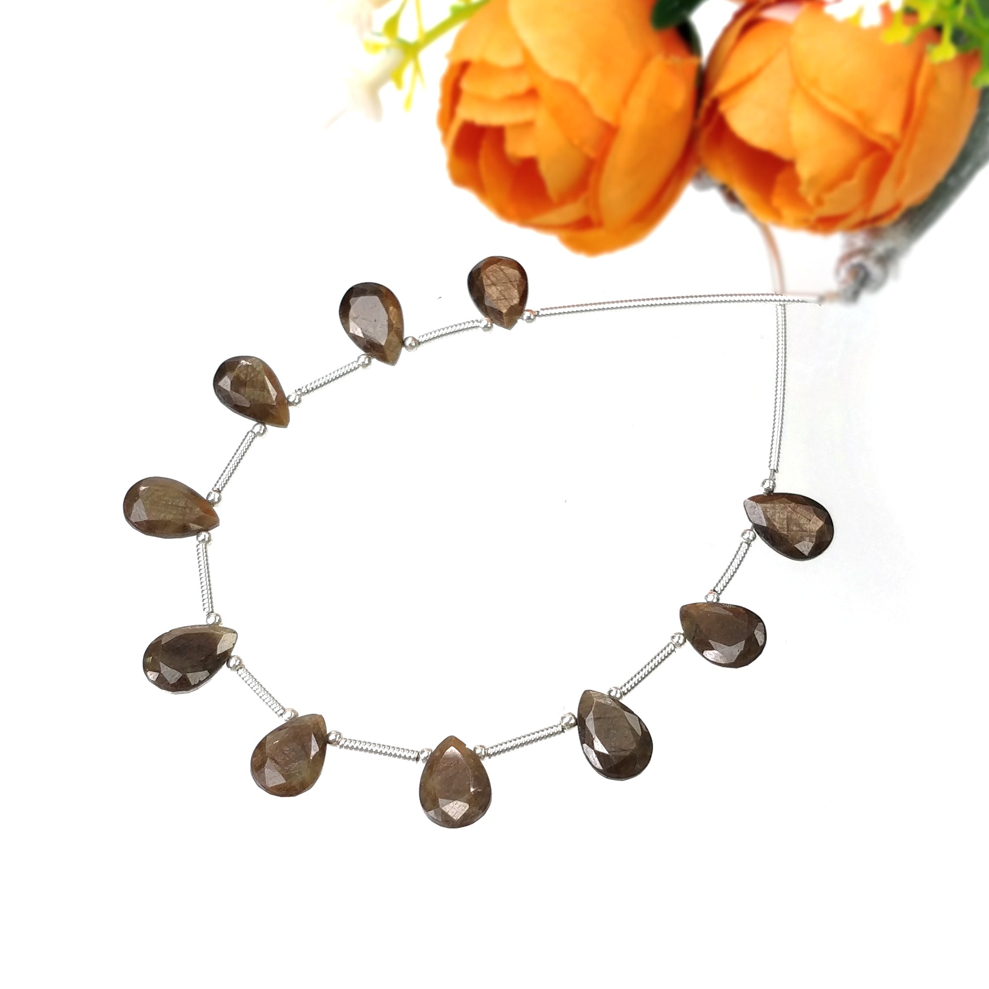 Natural Unheated Golden Brown Chocolate Sapphire Gemstone Loose Beads - 26.85cts Pear Shape Faceted 10x7mm for Jewelry Making, DIY Crafts & Beading Projects