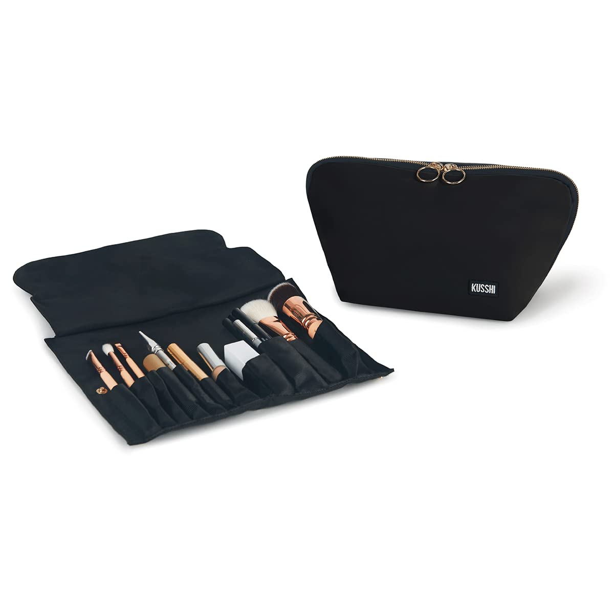 KUSSHI Washable Travel Makeup Bag with Snap-In Brush Organizer - Waterproof Cosmetic Case for Women | Perfect for Air Travel, Gym & On-The-Go Makeup Storage