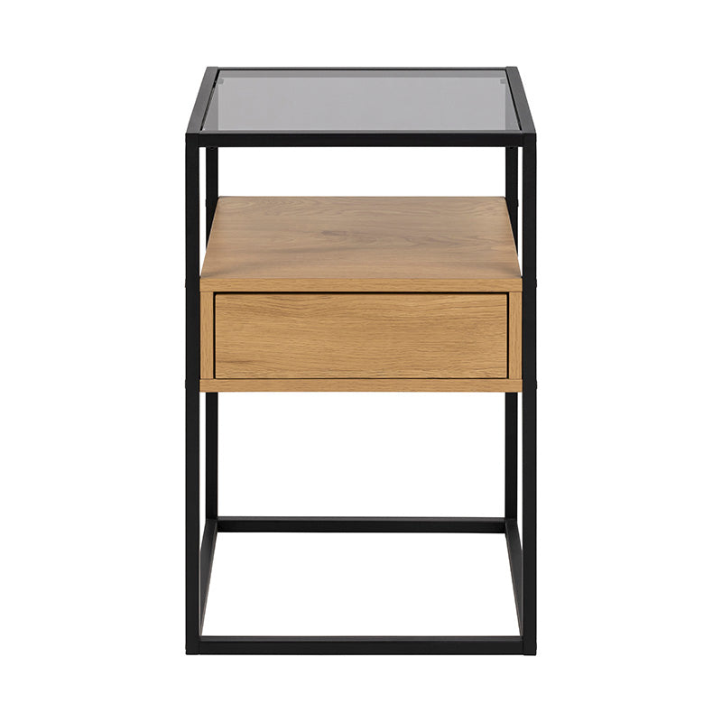 RANDOLF 16-Inch Side Table or Bedside Table - Natural & Black Finish - Perfect for Living Room, Bedroom, or Office Nightstand