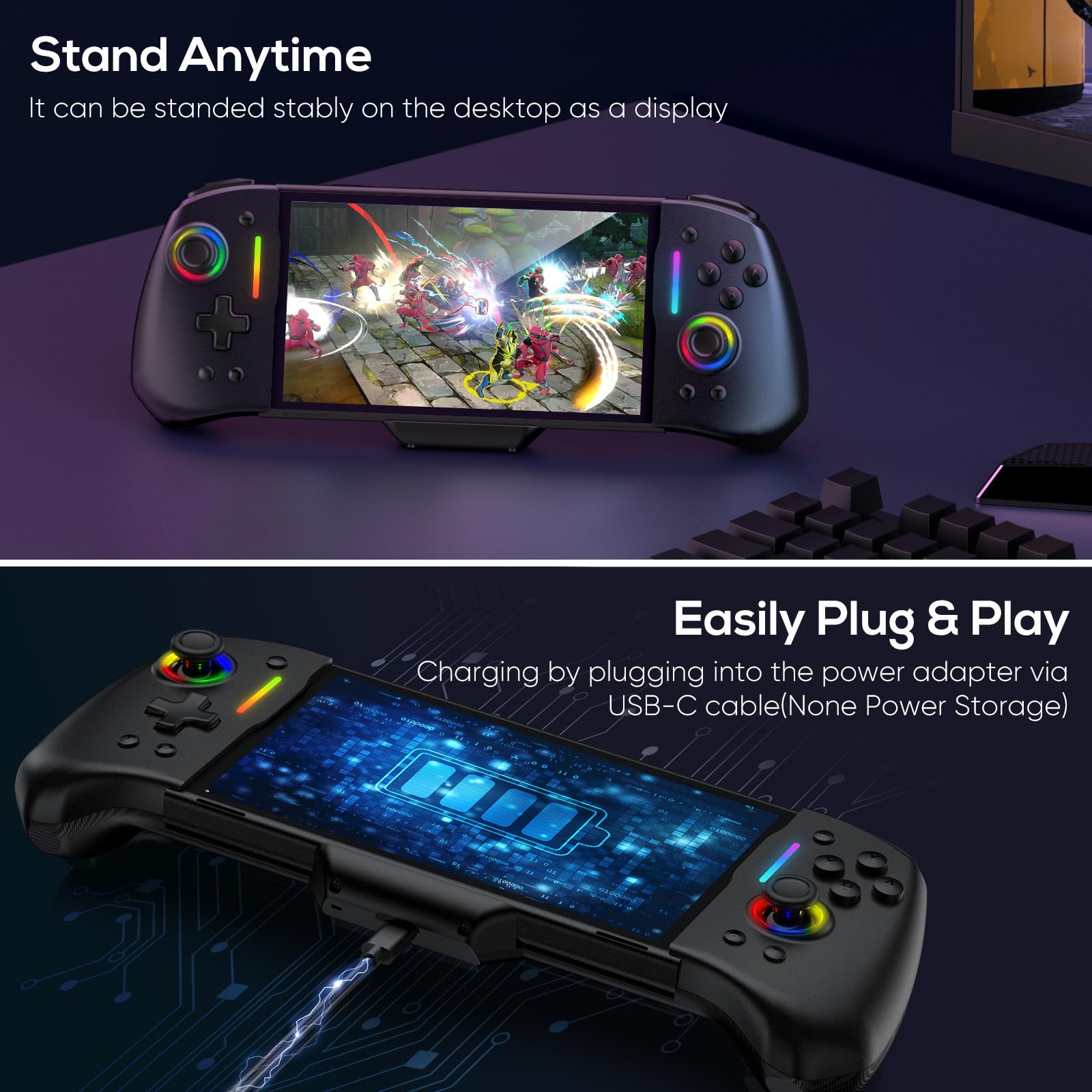 Wireless Pro Controller for Nintendo Switch/OLED - RGB Backlit Joy-Con with Adjustable Turbo, Dual Vibration Motors, Ergonomic Grip - Perfect for Gaming at Home or On-the-Go