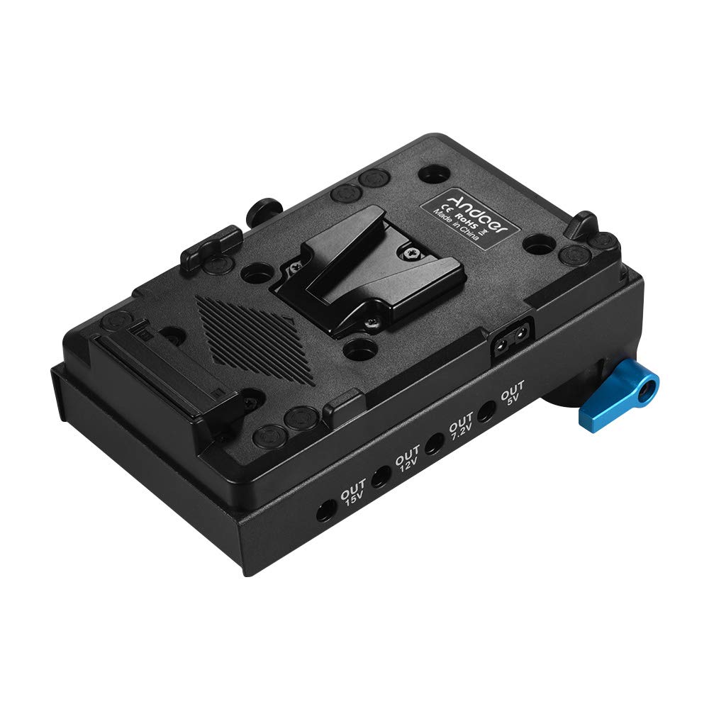 Andoer V Mount V-Lock Battery Plate Adapter with 15mm Dual Hole Rod Clamp NP-FW50 Dummy Battery - Compatible with BMCC BMPCC Sony A7 Series (A7/A7S/A7R/A7II/A7SII/A7RII) & A6300 A6400 A6500 Cameras - Power Supply for Monitor & Audio Recorder - Perfect for Film Production & On-Location Shooting