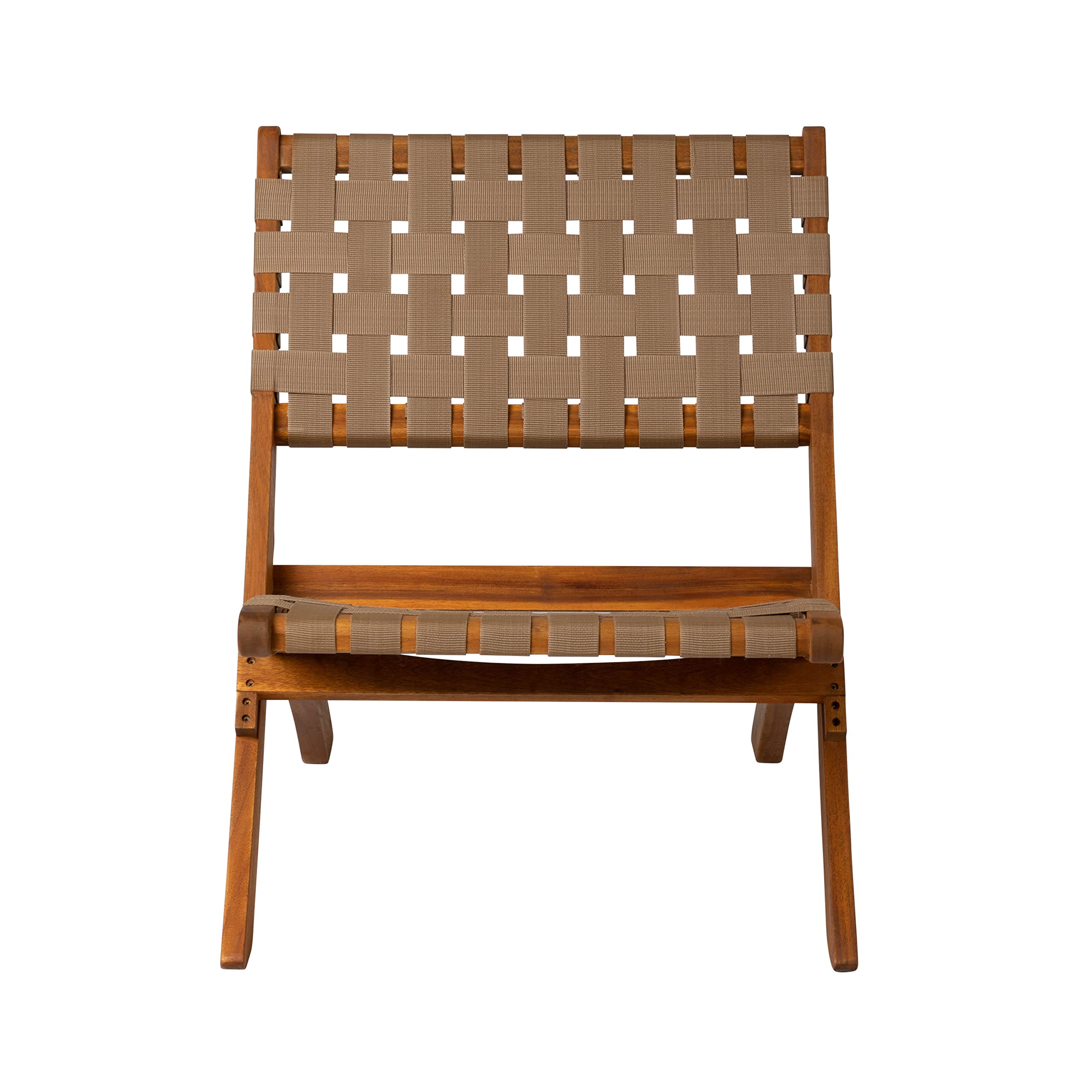 Patio Sense 64098 Sava Indoor Outdoor Folding Chair - Portable Low Profile Acacia Wood Frame with Woven Seat & Back - Perfect for Porch, Garden, Fishing, Camping & Sporting Events - Brown Webbing