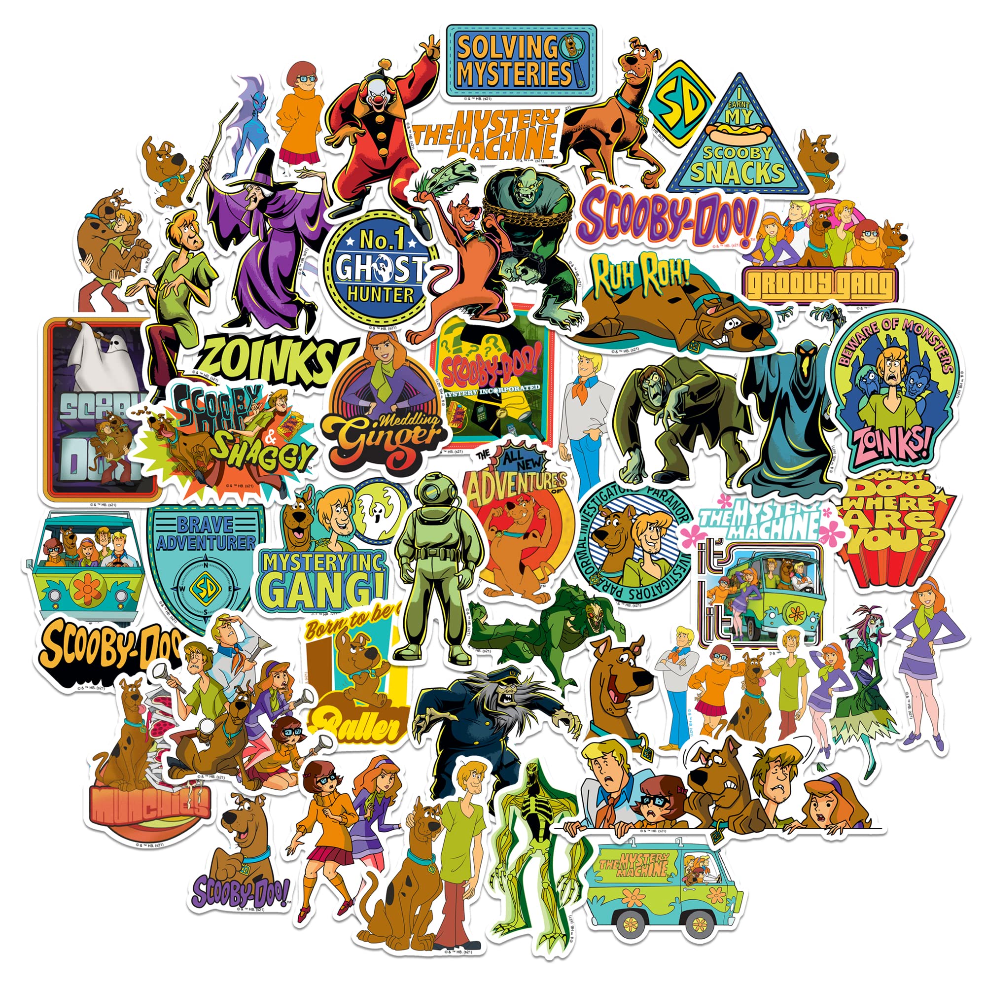 Scooby-Doo Die Cut Vinyl Stickers - 50-Piece Variety Pack for Laptop, Water Bottle, Scrapbook, Tablet, Skateboard | Indoor & Outdoor Decals for Kids & Adults | Perfect for DIY Crafts, School Supplies & Personalizing Accessories