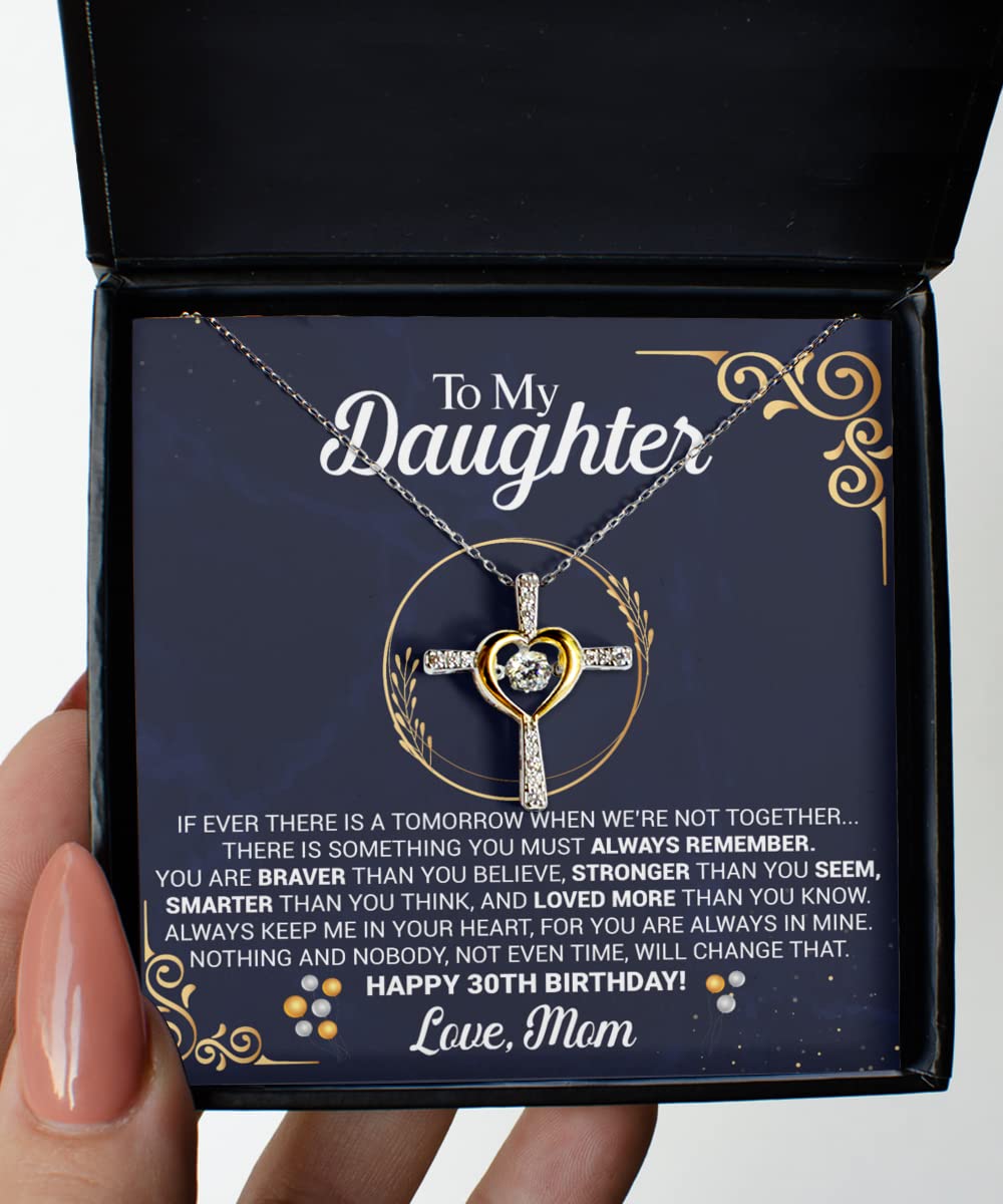 30th Birthday Necklace Gift for Daughter from Mom - Personalized Cross Dancing Pendant with Message Card | Meaningful Jewelry Present for 30th Birthday, Graduation, Mother-Daughter Bonding & Special Occasions