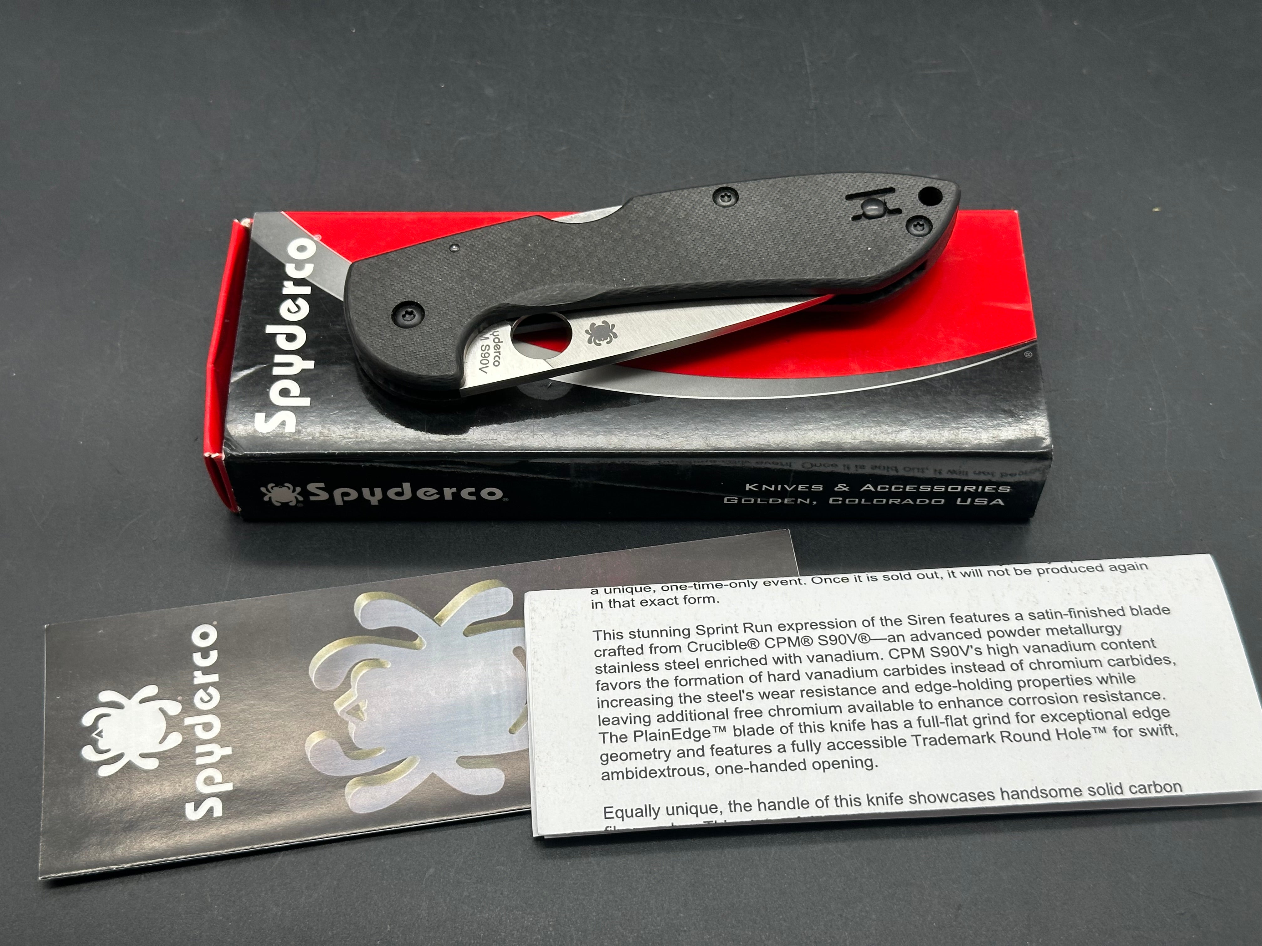Spyderco Siren Lockback Folding Knife - Sprint Run Carbon Fiber Handle, 3.6