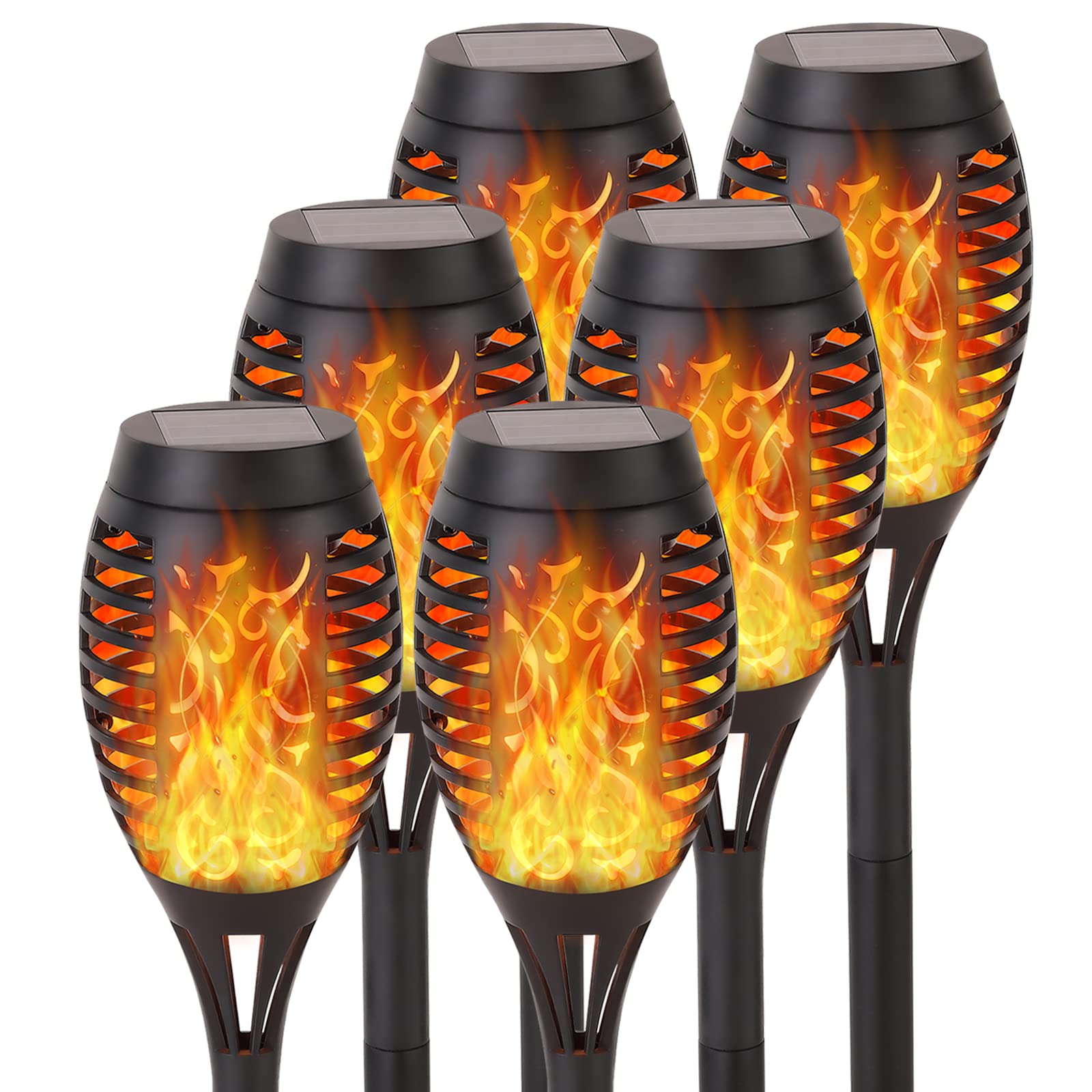 6 Pack Solar Torch Lights Outdoor - Waterproof LED Flame Lights with Flickering Effect for Garden, Patio, Pathway & Yard Decor - Solar Powered Landscape Lighting for Outdoor Ambiance & Safety