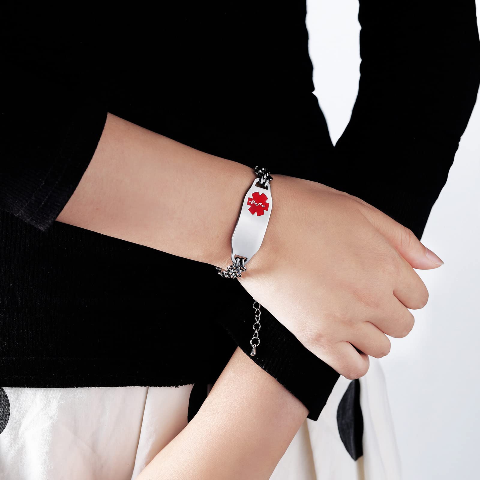 Personalized Stainless Steel Medical Alert Bracelets for Women & Men - Free Engraving, Adjustable & Waterproof Medic ID Bracelet - Ideal for Emergency Medical Identification, Daily Wear & Outdoor Activities