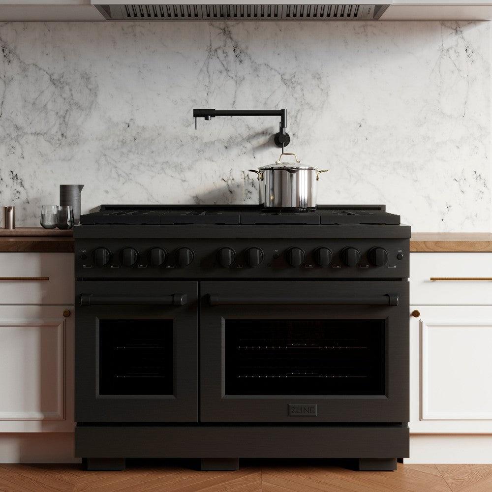 ZLINE 48-Inch 6.7 cu. ft. Black Stainless Steel Double Oven Gas Range with 8-Burner Cooktop (SGRB 48) - Perfect for Large Kitchens, Holiday Cooking & Entertaining