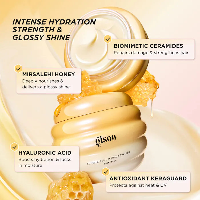 Gisou Honey Gloss Ceramide Therapy™ Hydrating Hair Mask - Deep Conditioning Treatment for Dry, Damaged Hair - Perfect for Salon-Quality Shine at Home