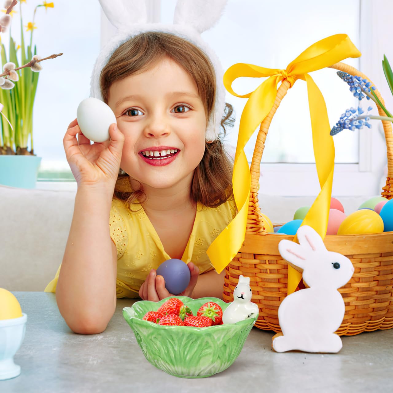 Ceramic Bunny Cabbage Bowl - Easter Rabbit Serving Dish for Fruit Salad, Snacks & Decor | Cute Easter Tableware for Home Decor & Party Serving