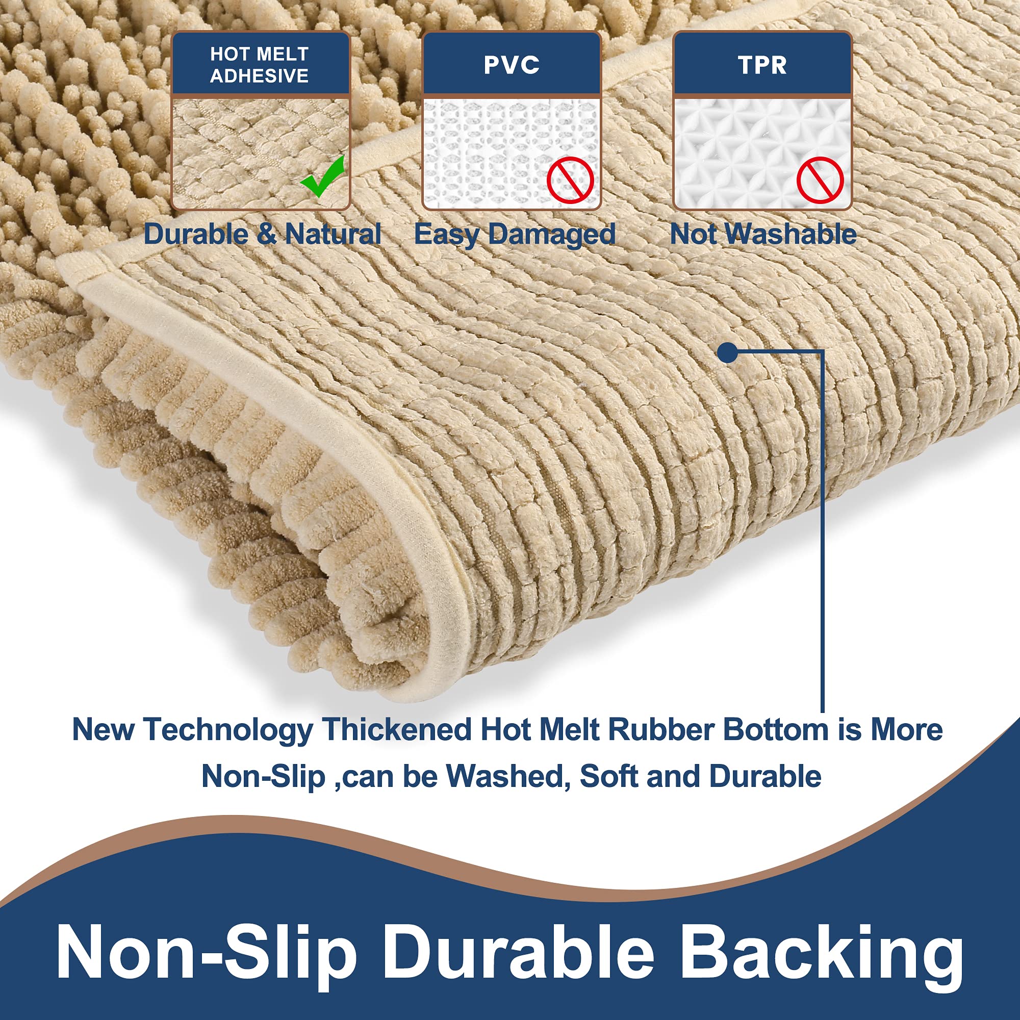 FLOLEOPA Soft Plush Microfiber Bathroom Rugs - Super Absorbent Non-Slip Machine Washable Bath Mat for Shower, Tub & Bathroom Floor (27.5x47 Inches, Beige) - Perfect for Cozy Bathrooms & Spa-Like Showers