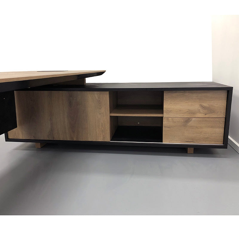 EASTON Executive Desk with Right Return 2.2m to 2.4m Warm Oak & Black - Modern Office Desk for Home & Business Workspace