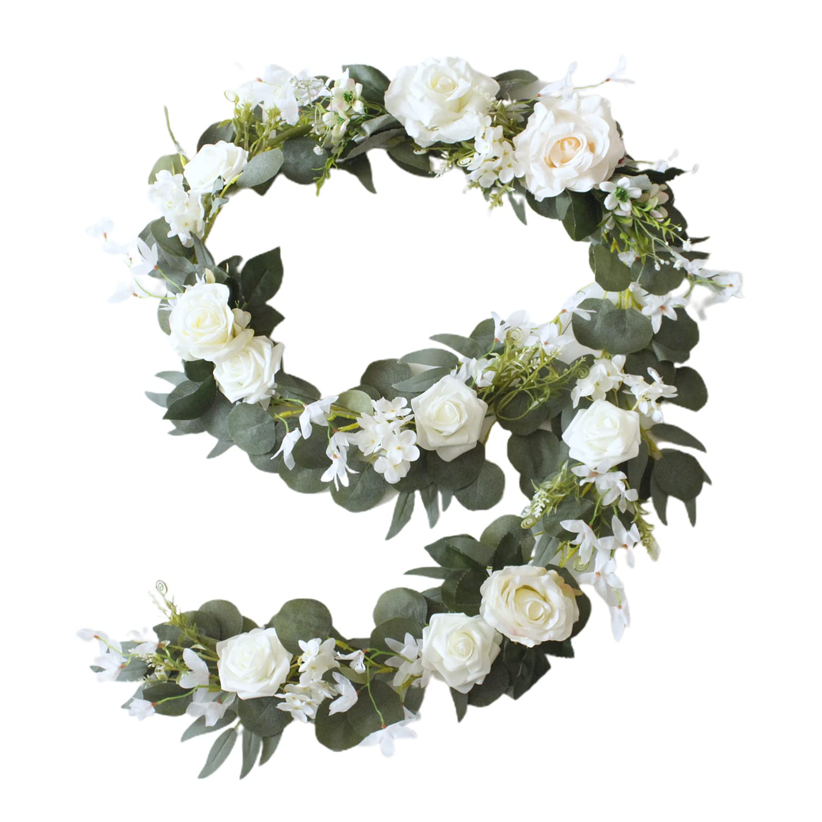 RNCOZE 6.6ft Artificial Rose Flower Vine - Silk Hanging Wedding Arch Flowers, Fake Rose Garland for Home Wall Decor, Floral Arrangement (White) - Perfect for Weddings, Parties & Indoor Wall Decoration