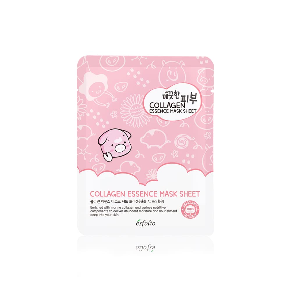 Esfolio Collagen Face Mask - Hydrating & Firming for Glowing Skin - Korean Skincare for Anti-Aging - Pack of 10 for Daily Beauty Routine