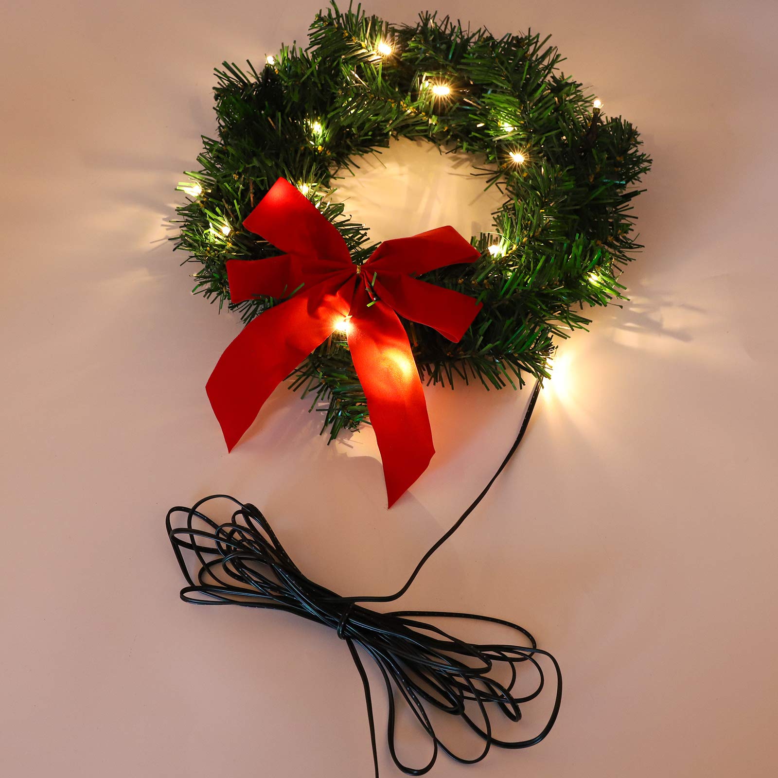 12V LED Christmas Car Wreath with Artificial Leaves - Automotive Cigarette Lighter Powered Holiday Truck Decor for Car Grille Mounting | Perfect for Holiday Road Trips, Christmas Parades & Festive Vehicle Decorations
