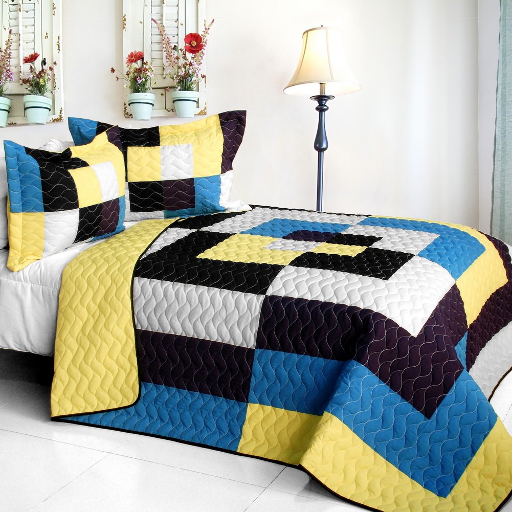 One Fine Wire 3PC Vermicelli Quilted Patchwork Quilt Set - Full/Queen Size Bedding | Cozy & Stylish for Master Bedroom, Guest Room & Dorm Decor