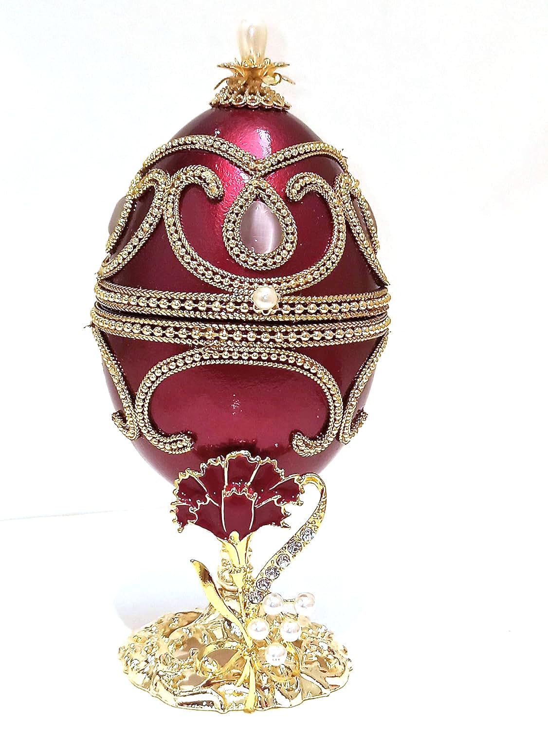 Exquisite Carnation Jewelry Egg Faberge Musical Trinket Box - Unique Anniversary & Birthday Gift for Girlfriend, Best Friend | Perfect for Romantic Surprises, Keepsake Storage & Special Occasions