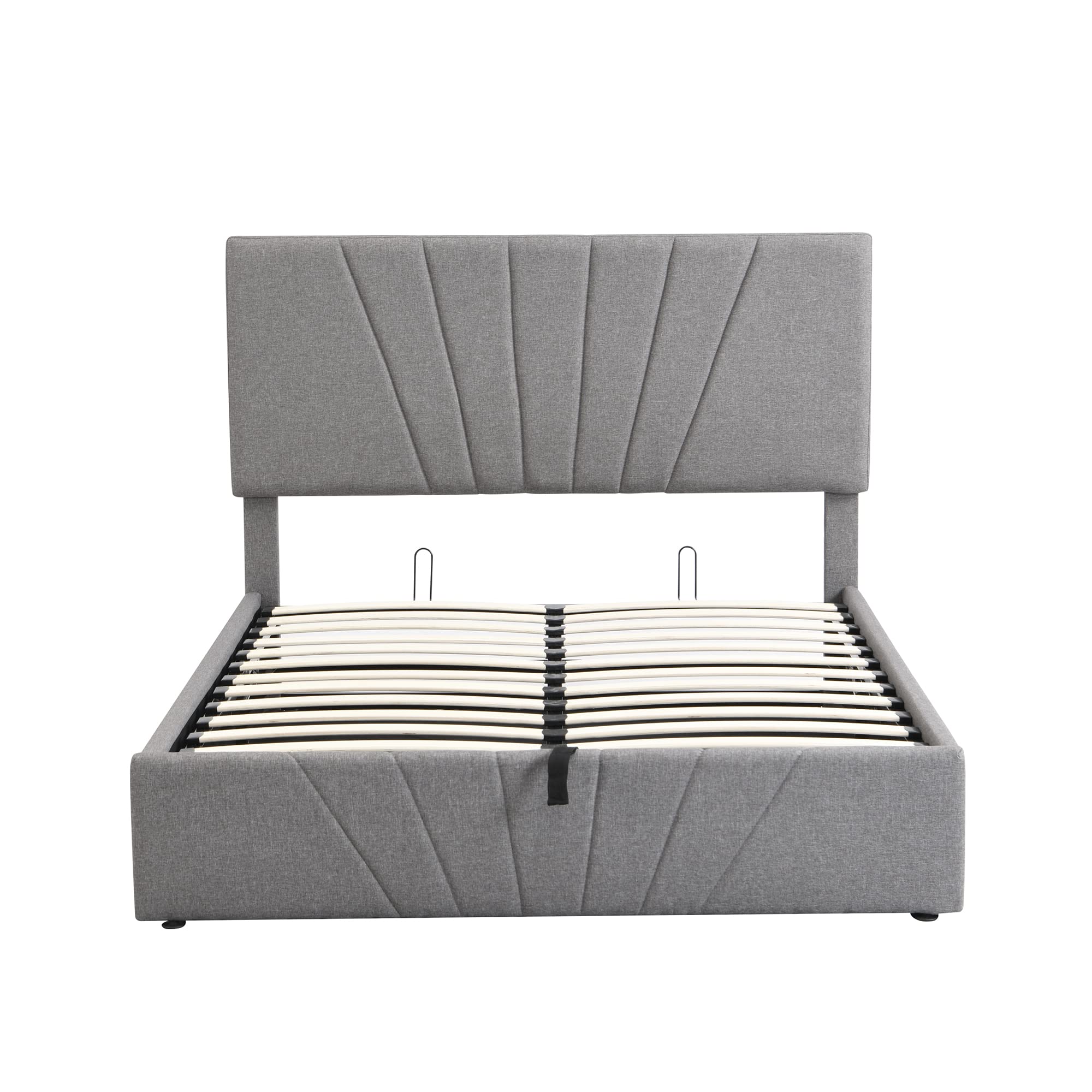 CityLight Upholstered Full Bed Frame with Underbed Storage | Gas Lift Hydraulic Storage System | Adjustable Headboard | Grey Wooden Platform Bed | Perfect for Small Bedrooms & Guest Rooms