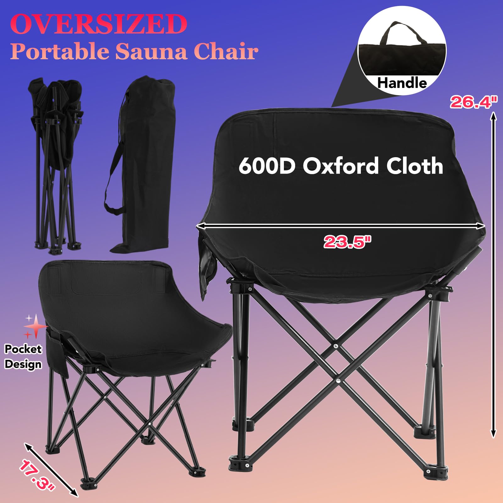 Eitpaw Portable Home Sauna Tent with RGB LED Lights, 2.6L 1000W Steam Generator & Foldable Chair - 35