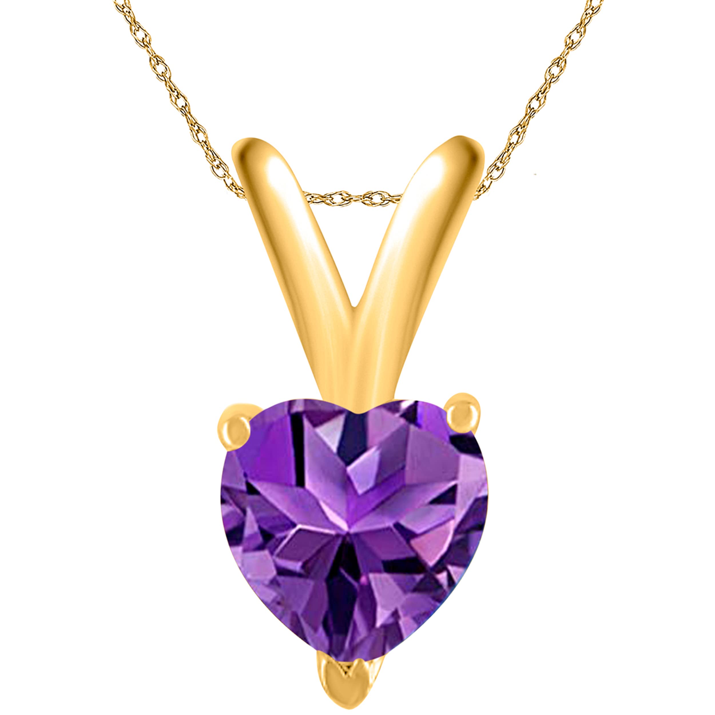 14K Yellow Gold Amethyst Heart Pendant Necklace for Women - 0.95 Carat Prong Set Gemstone Jewelry with 18