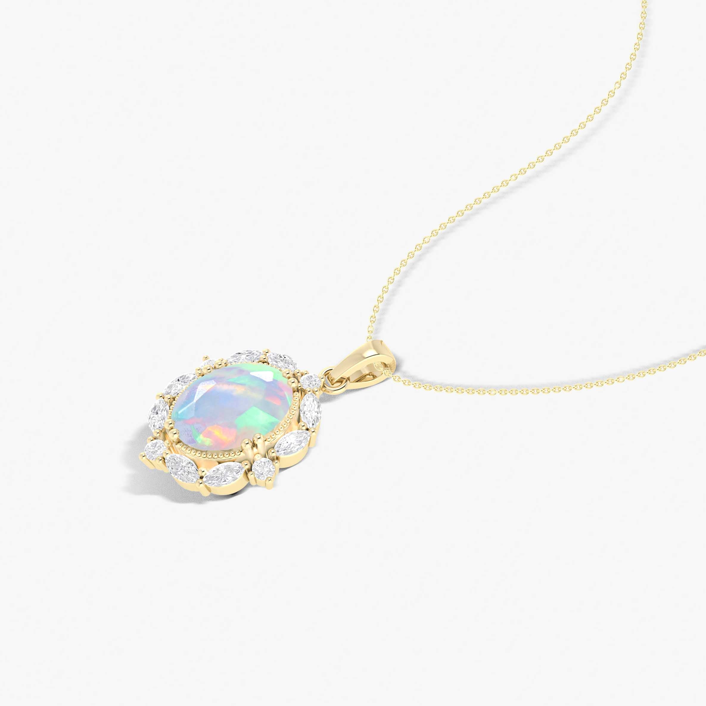 Natural White Opal Halo Pendant Necklace - 925 Sterling Silver Chain Jewelry for Women, Perfect for Weddings, Parties & Everyday Elegance