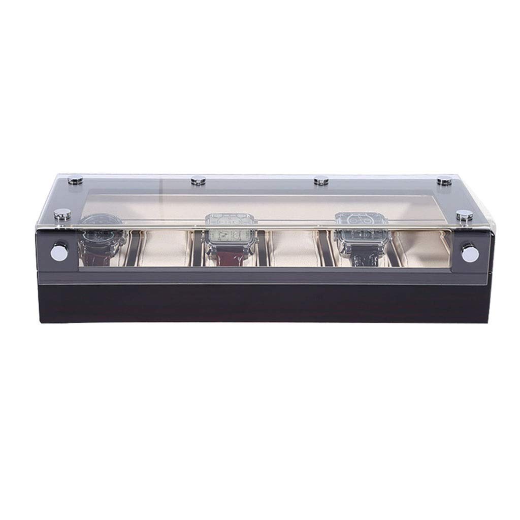 Premium 6-Slot Solid Wood Watch Storage Box with Glass Display Top - PU Leather Detachable Pillows & Organizer | Luxury Watch Case Holder for Men & Women | Perfect for Home, Office & Travel Accessory Display