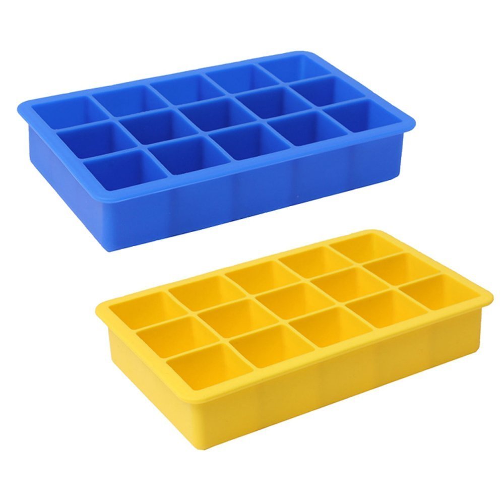 Mayata 2PCS Silicone Ice Cube Trays - 15 Cavity DIY Ice Maker Molds for Ice, Candy, Cake, Pudding, Chocolate & Whiskey - Perfect for Cocktails, Baking & Party Decorations