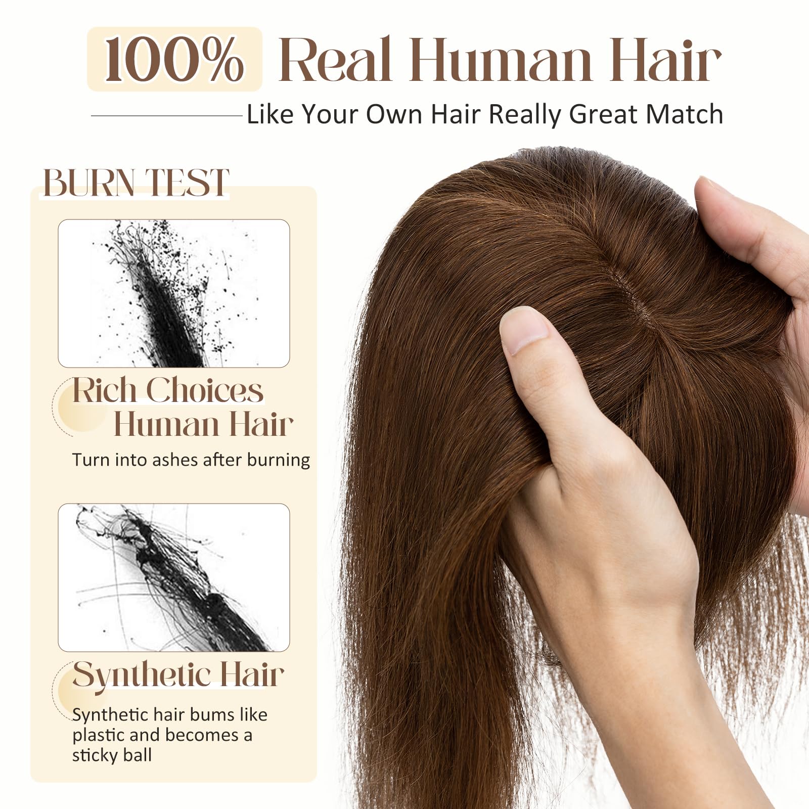 100% Human Hair Toppers for Women with Bangs - 6 Inch Brown Remy Hair Clip-In Topper for Thinning Hair | Natural Look for Daily Wear, Parties & Special Occasions