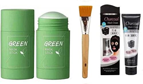 Lusty Soul Green Tea Facial Mask - Oil Control, Anti-Acne & Deep Cleansing with Glycerin & Vitamin E | Charcoal Peel Off Mask with Applicator Brush (Pack of 3) | Perfect for Oily Skin, Blackhead Removal & Detoxifying at Home Spa Days