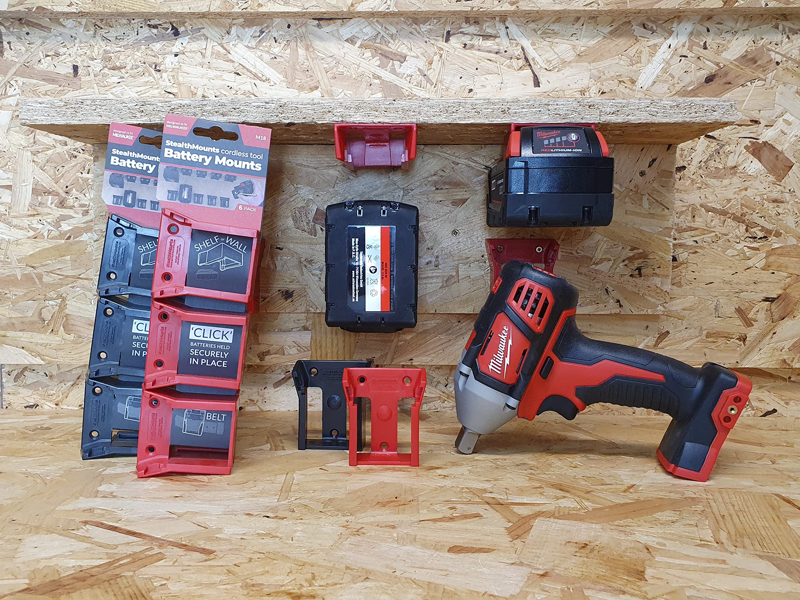 StealthMounts M18 Battery Mount for Milwaukee Tools - Secure 6-Pack Holder - Perfect for Workshop, Job Site, and DIY Projects
