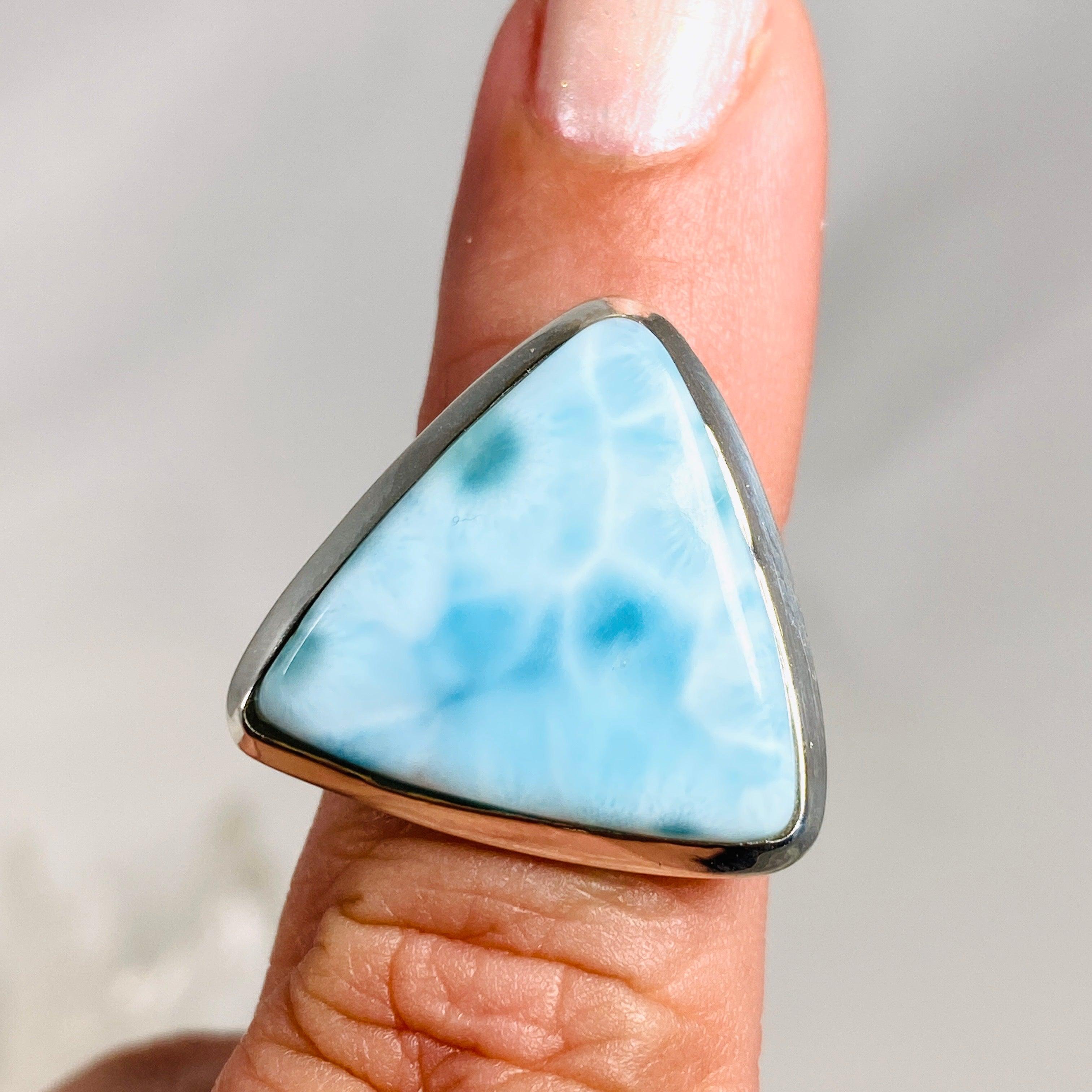 Larimar Triangular Ring Size 6 KRGJ3097 - Handmade Sterling Silver Jewelry for Women, Perfect for Gifts, Weddings & Everyday Wear