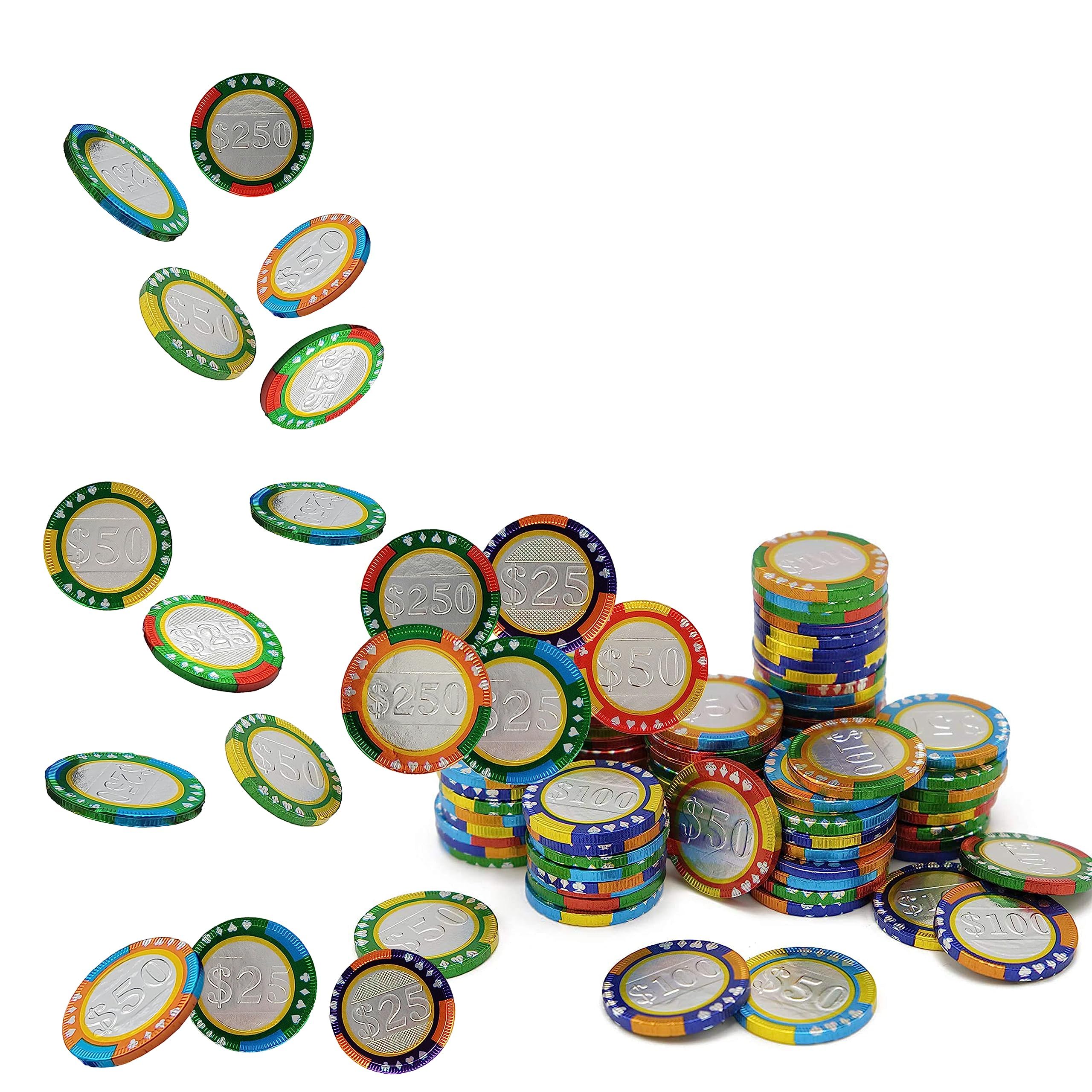 Premium Belgian Milk Chocolate Coins - Kosher Certified, Non-GMO Casino Poker Chips (50-Pack) - Perfect for Poker Nights, Birthday Parties, and Holiday Gift Baskets
