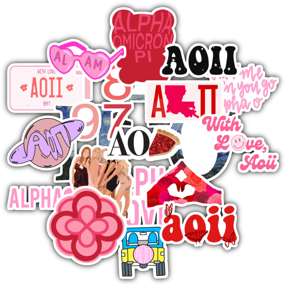 20 Pack Colorful Aoiii Vinyl Stickers - Waterproof Alpha Decal for Laptop, Water Bottle, Phone, Luggage & Car | Aesthetic Omicron Pi Stickers for Skateboard, Bumper & DIY Crafts - Perfect for School, Office & Personalizing Your Belongings