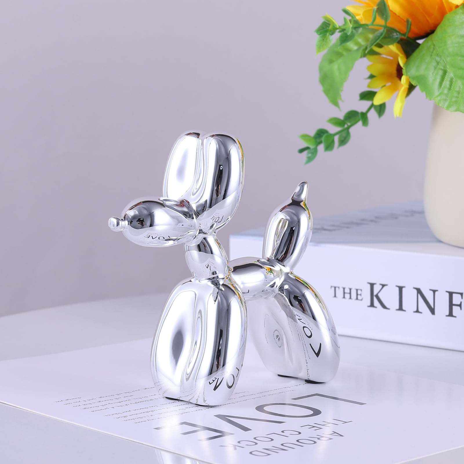 Silver Balloon Dog Sculpture - Modern Animal Art Decor for Bedroom, Office & Preppy Room | Unique Gift Idea & Stylish Home Decoration