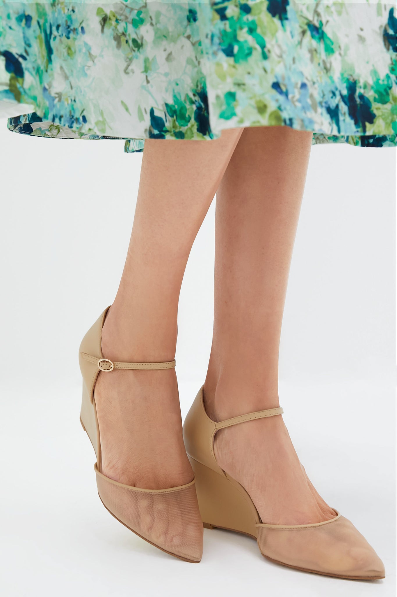 Blush Mesh Darcy Wedges - Women's Fashion Chunky Heel Sandals for Summer, Comfortable & Stylish | Perfect for Beach, Parties, and Casual Outings