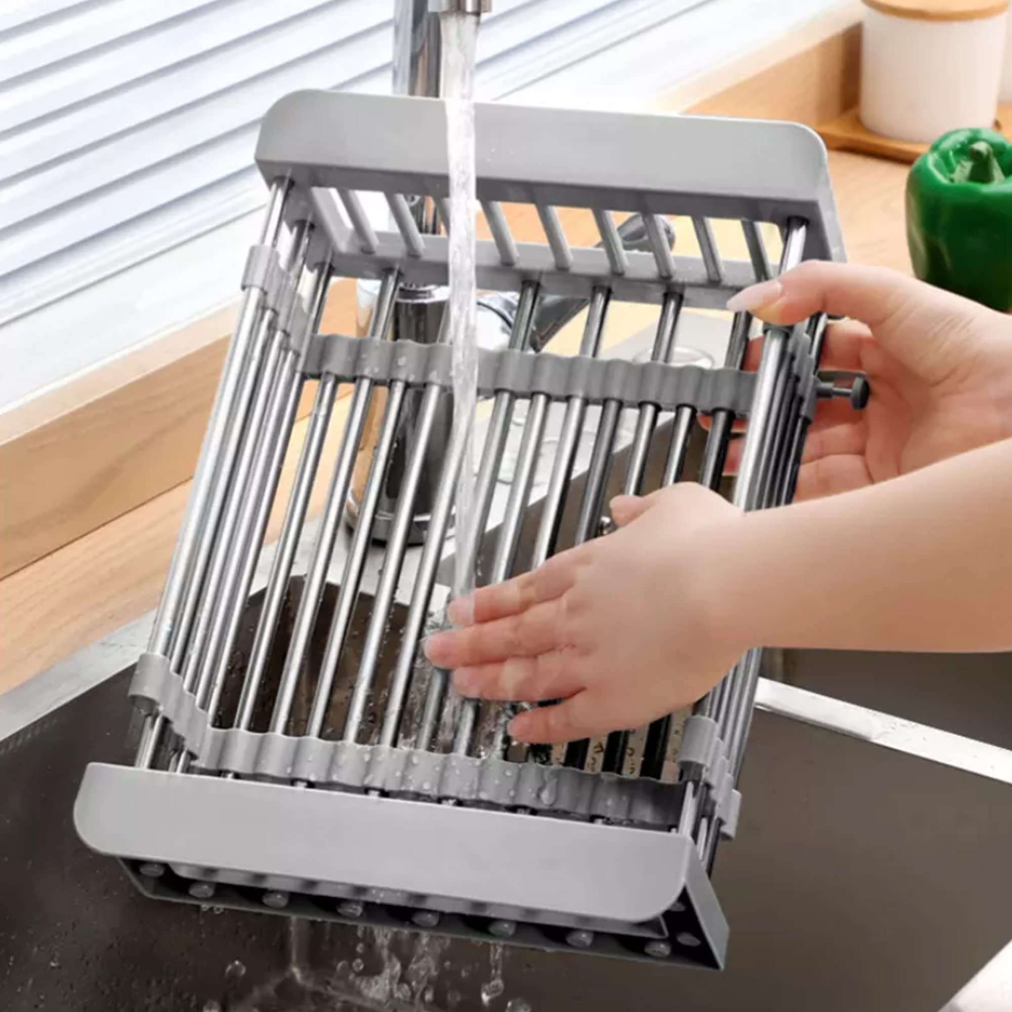 Expandable Stainless Steel Sink Drying Rack - Adjustable Dish Drainer Basket for Kitchen Countertop | Space-Saving Over Sink Organizer for Dishes, Utensils & Cookware | Perfect for Small Kitchens & RV Use