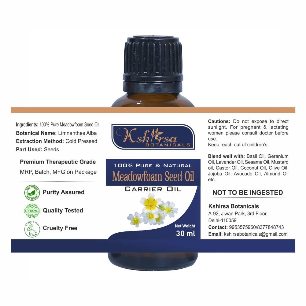 Pure Meadowfoam Seed Oil (Limnanthes Alba) - 100% Natural, Undiluted Cold Pressed Oil for Skin & Hair Care - 30ml - Moisturizes, Nourishes & Protects - Perfect for Face, Body & Scalp Treatment