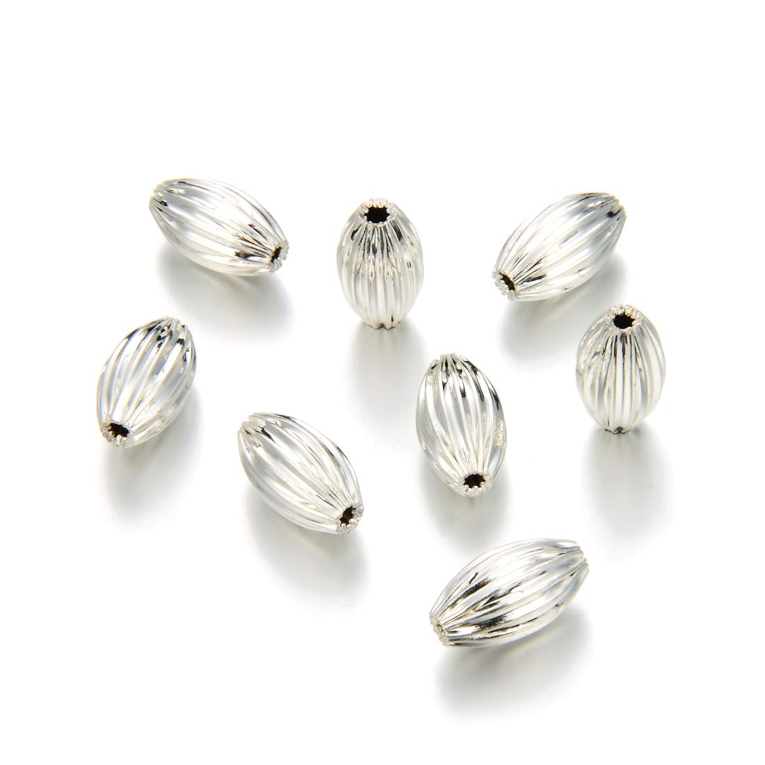 50pcs Silver Plated Brass Corrugated Oval Melon Beads 10mm x 6mm - DIY Jewelry Making, Bracelet & Necklace Craft Supplies - Perfect for Boho, Handmade & Fashion Jewelry Designs