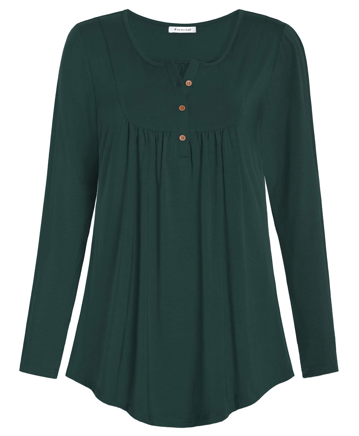 Esenchel Women's Long-Sleeve Flowy Tunic Blouse Top for Leggings - Stylish Casual & Work Wear for Fall & Winter Outfits