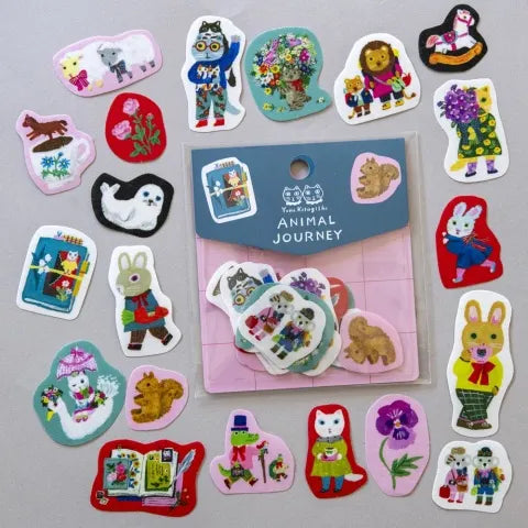 Yumi Kitagishi: 20-Piece Flake Sticker Set - Animal Journey Collection | Perfect for Scrapbooking, Journaling & DIY Crafts