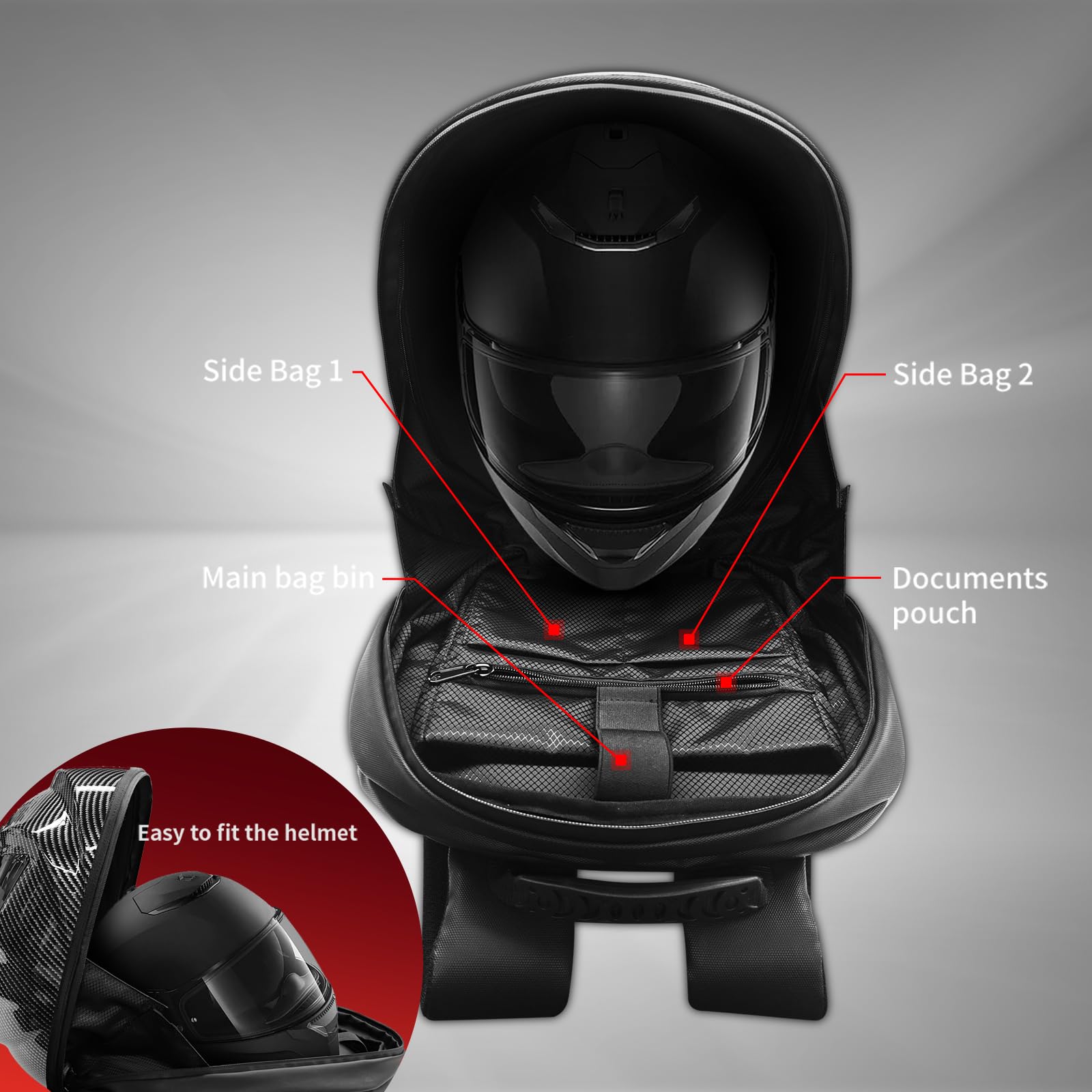 Black Knight LED Backpack with Programmable Eyes - Hard Shell Motorcycle Helmet Bag & Travel Laptop Shoulder Bag (Carbon Fiber Texture) - Perfect for Motorcycle Riders, Commuters & Tech Enthusiasts