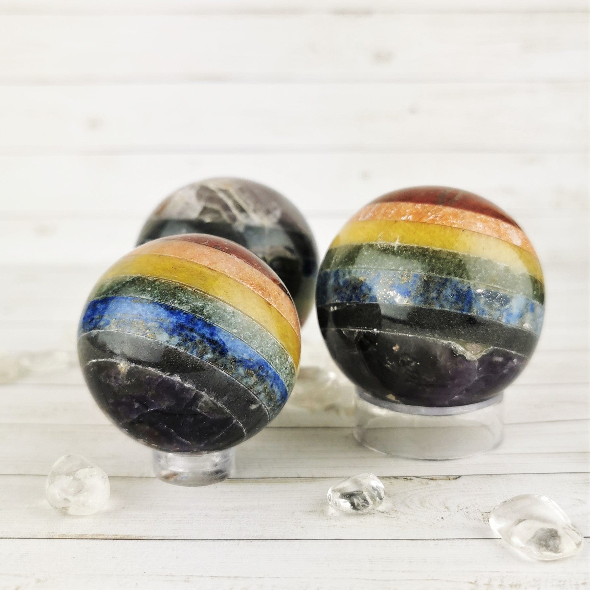 Chakra Healing Stones Set - 4cm & 5cm Energy Balancing Spheres for Meditation, Yoga & Spiritual Practice - Natural Crystal Gemstones for Chakra Alignment & Stress Relief